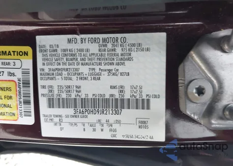 2018 Ford Fusion Se из США, поврежденный, VIN 3FA6P0HD9JR213307